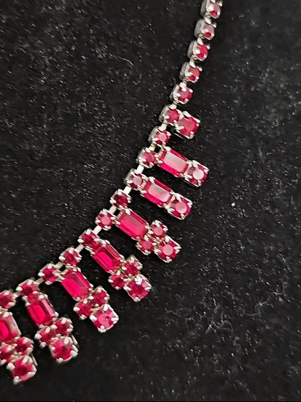 Ruby Red Rhinestone Fringe Statement Necklace & Drop Earring Set - Picture 4 of 11